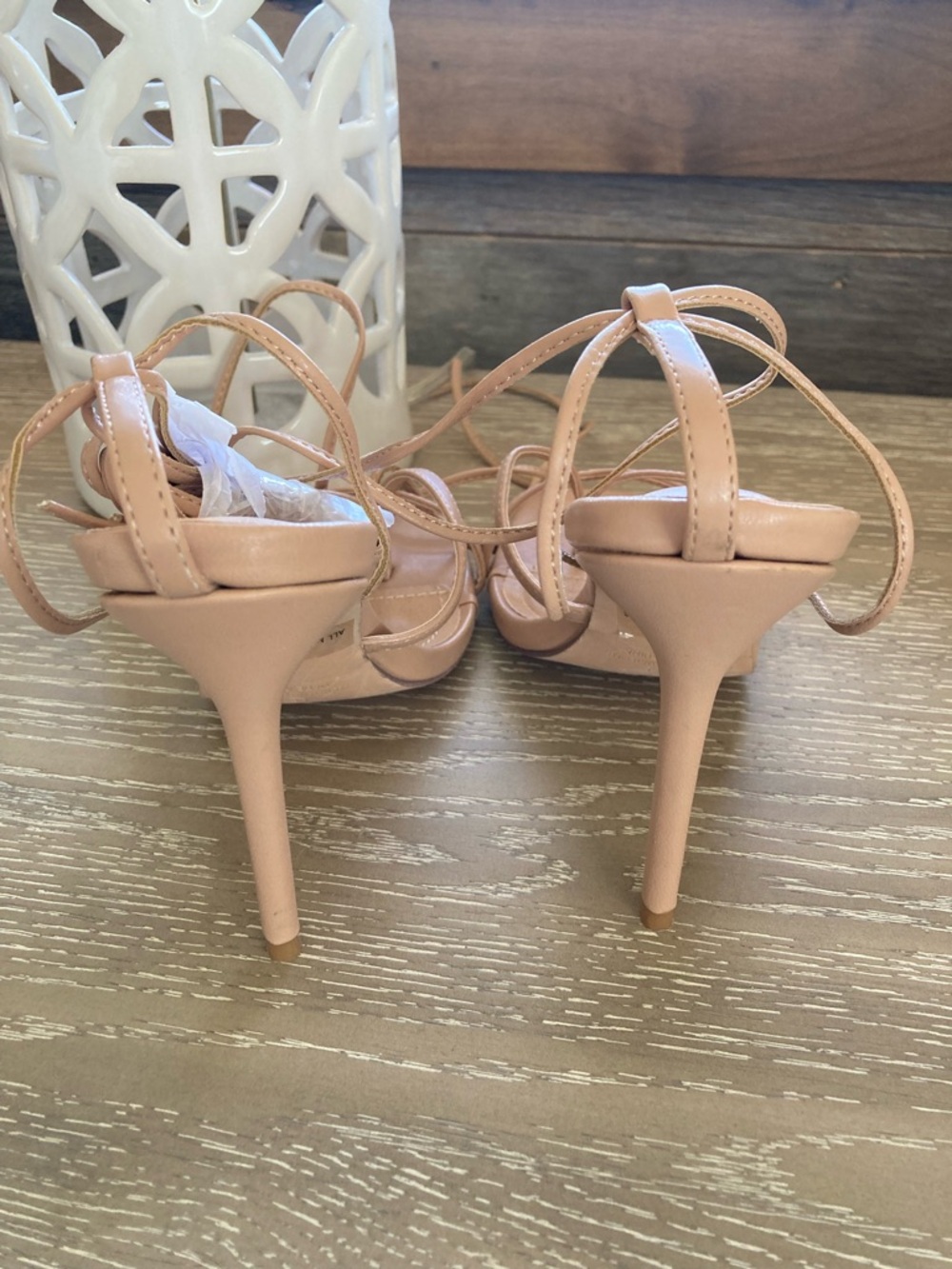 NWOB Lulus Simonee Light Nude Lace-Up High Heel Sandals - Picture 8 of 9